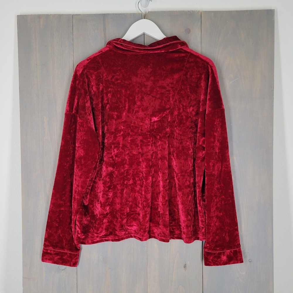 Lord & Taylor Pajama Top Womens Large Red Crushed Velvet Button Down Long Sleeve - Picture 4 of 8
